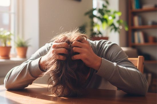 Женщина рвет волосы на голове